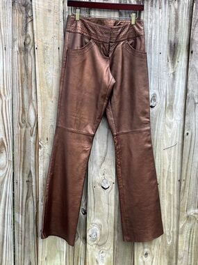 Cache Brown Lamb Leather Flared Pants
